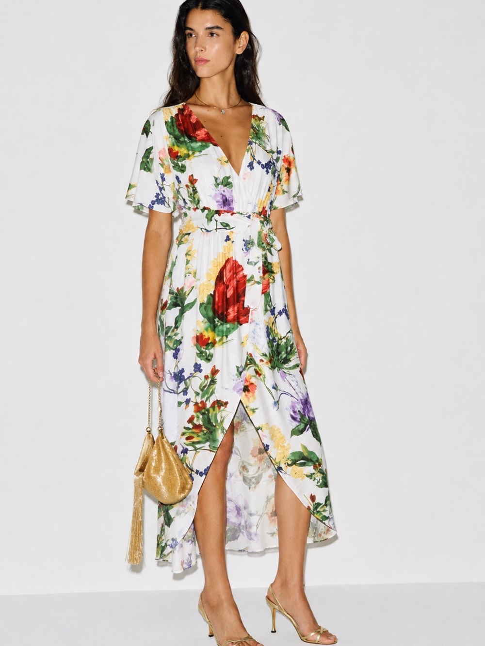 Alice + Olivia White Floral Maxi Dress with Multicolor Blooms - Picture 1 of 5